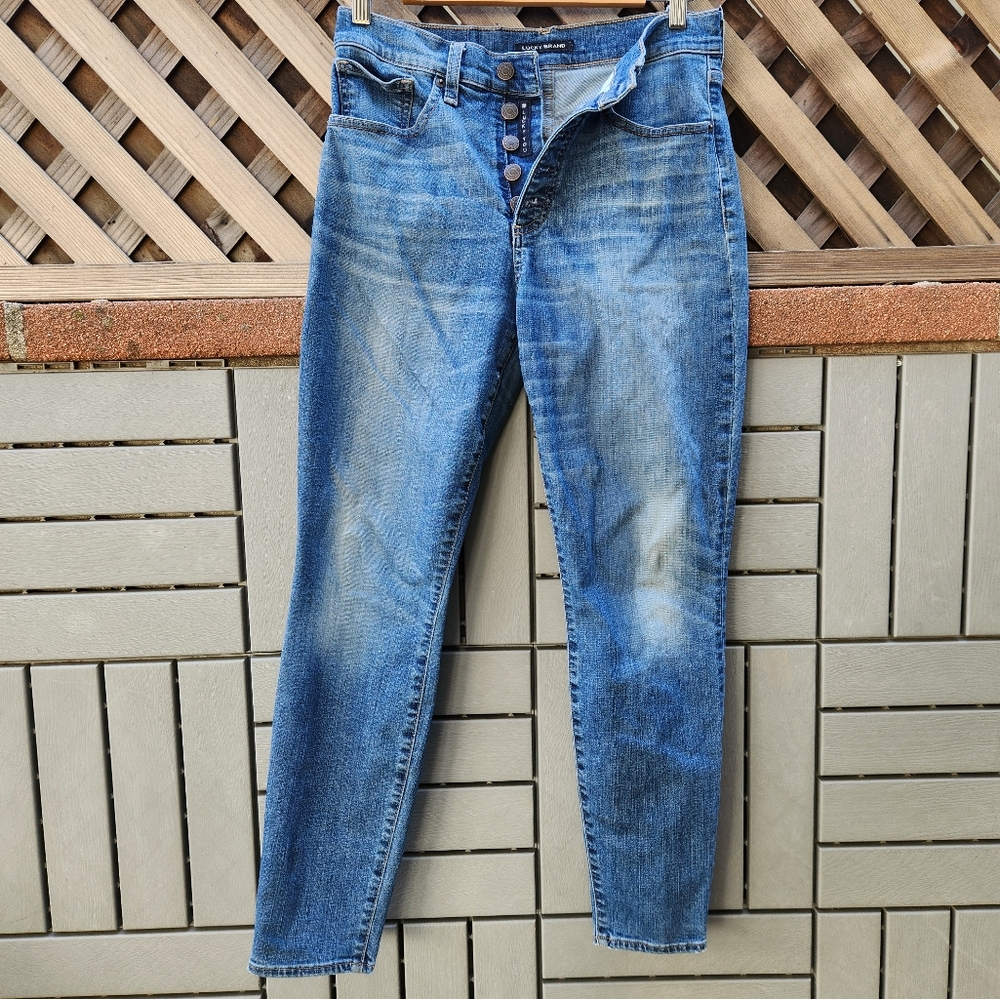 Lucky Brand Blue Skinny Jeans with Faded Distressing